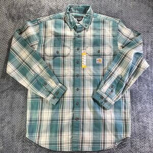 NWT Carhartt FR Flame Resistant Plaid Long Sleeve Work Shirt Men's Medium Green